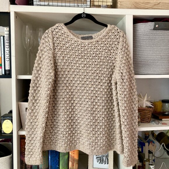 Elsamanda for Anthropologie Cream Open Knit Sequin Sweater Wool/Alpaca L - Picture 1 of 7